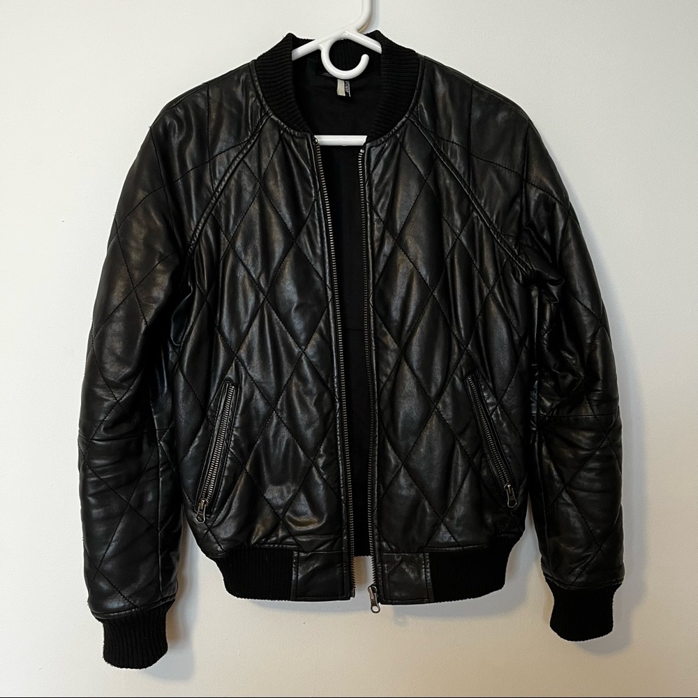 Topshop Real Leather Quilted Bomber Jacket - Autumn Jacket